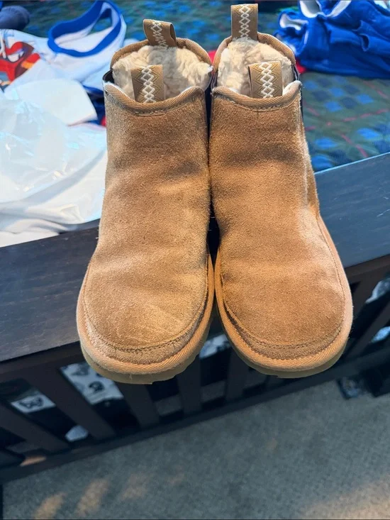 Kids Tan Suede Fleece-Lined Slip-On Boots