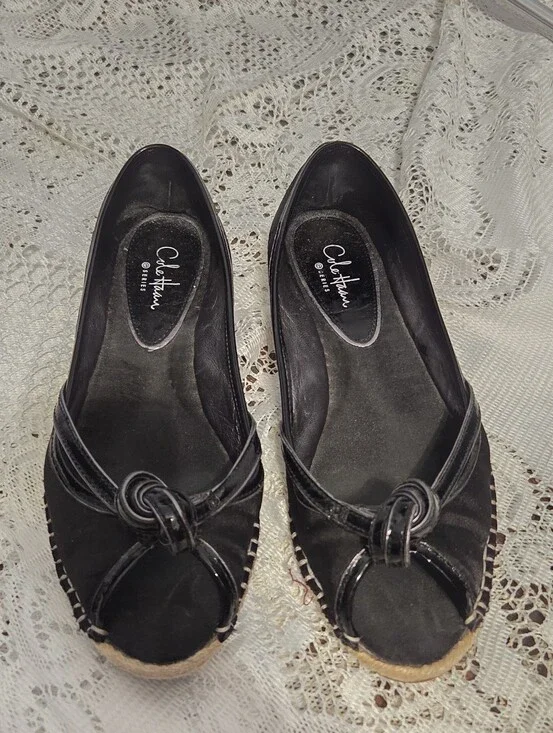 Black Peep Toe Espadrille Sandals Size 6.5