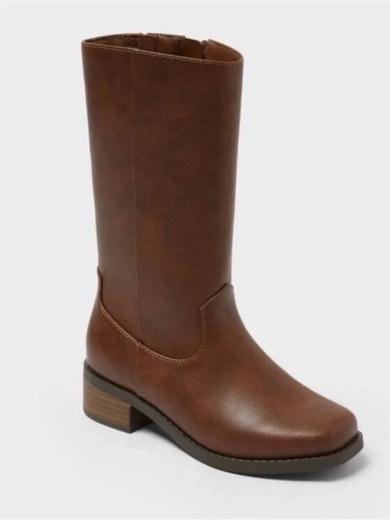 Girls Brown Sade Heeled Riding Boots inside Zipper - Cat & Jack