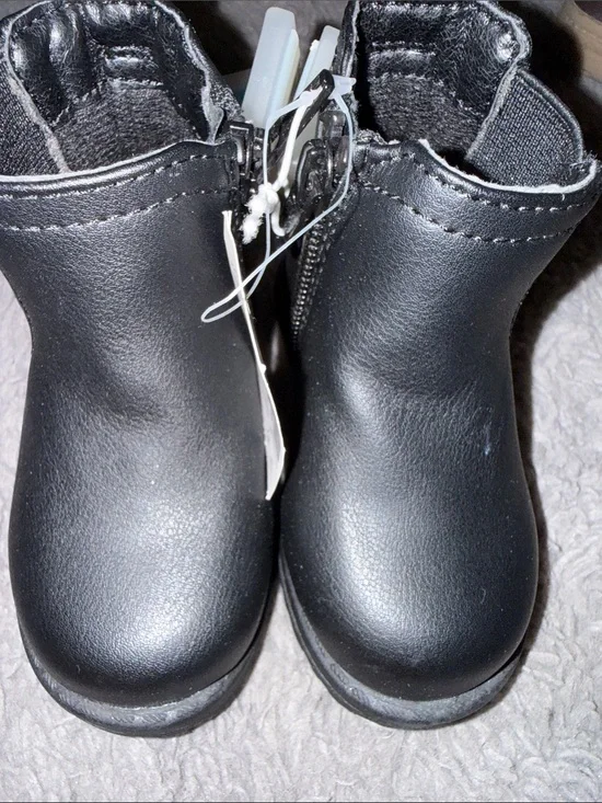 Kids Black Faux Leather Ankle Boots