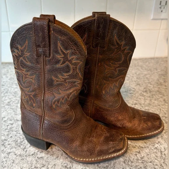 Ariat |Kids (Boy/Unisex) Western Brown Leather Cowboy Boots Square Toe Size 10.5