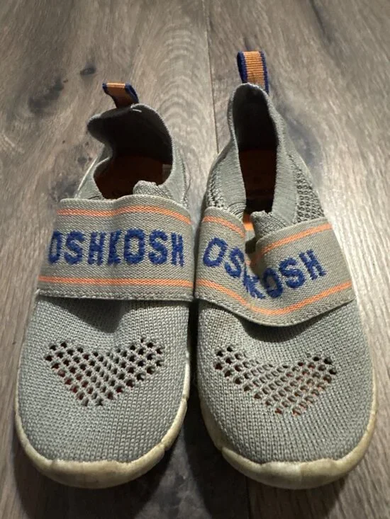 OshKosh Bgosh Kids Slip-On Shoes US 9M Gray & Orange Mesh Comfort Fit