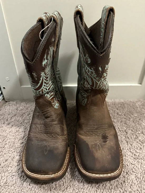Roper Kids Brown Boots with Turquoise Stitching