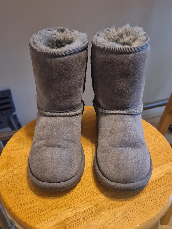 Ugg Gray With Shiny Back Suede Leather Boots