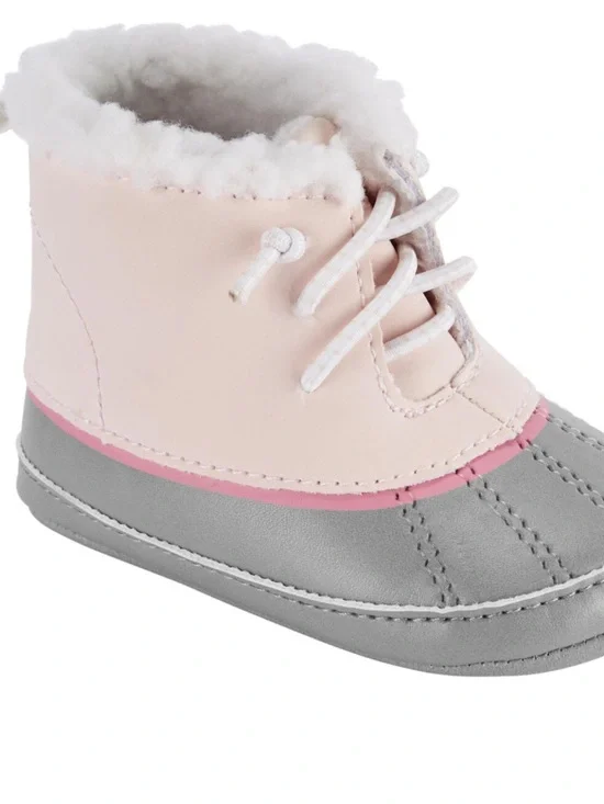 Carter's NEW BORN Pink and Gray Faux-Fur Lined Booties