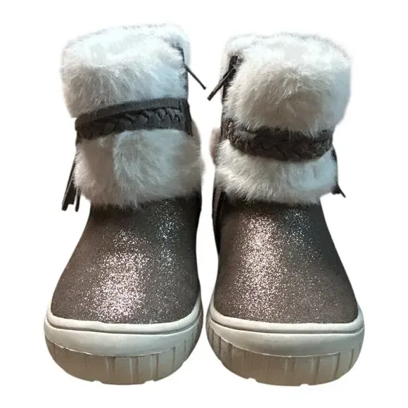 Geox Taupe Sparkle Breathable Thermal Insulation Fringe Ankle Boots Toddler 8