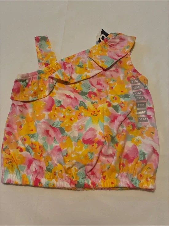 OshKosh B'gosh Yellow Pink Green Floral Ruffle Tank
