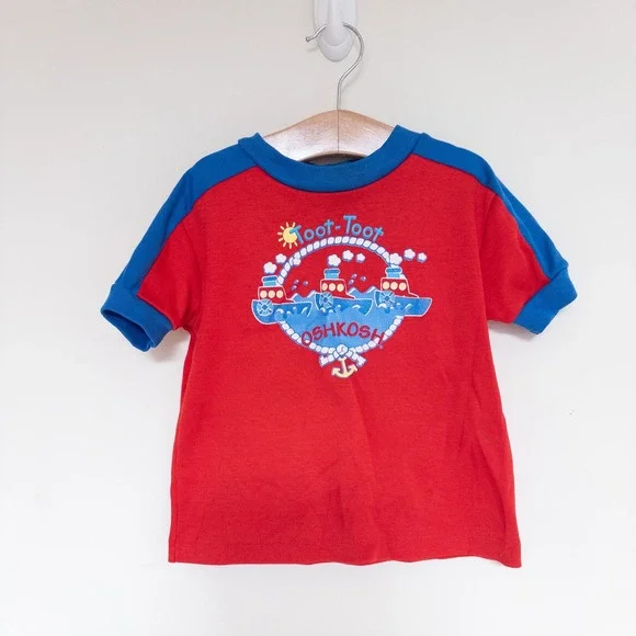 Vintage OshKosh B'gosh 90s T-Shirt Red Blue Steamboat Graphic Baby 24M