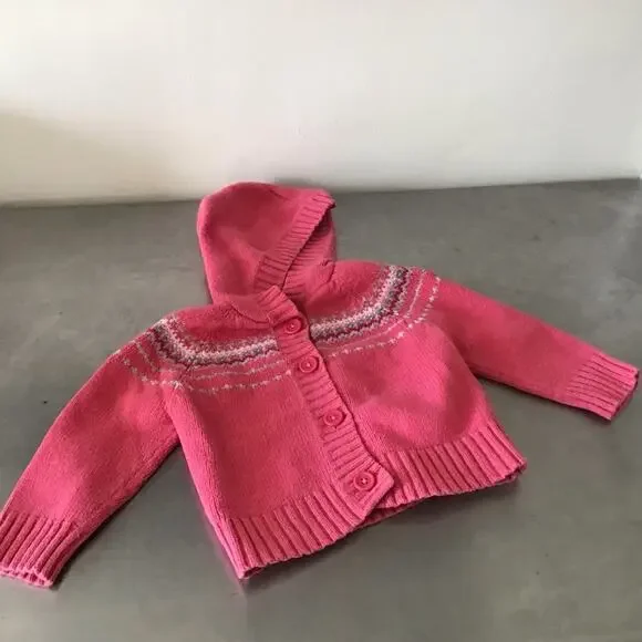 Oshkosh wool blend hooded pink fairisle  sweater 24 months