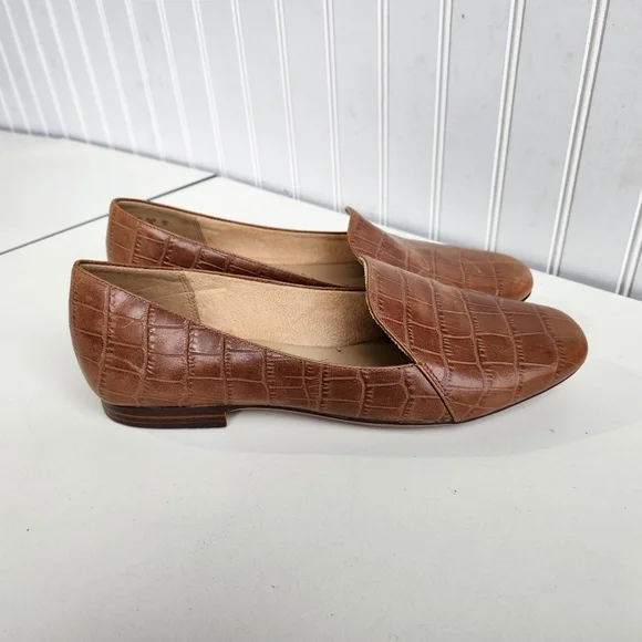 Naturalizer Brown Emiline Crocodile Pattern Block Heel Loafer Slip-On Flats 9M