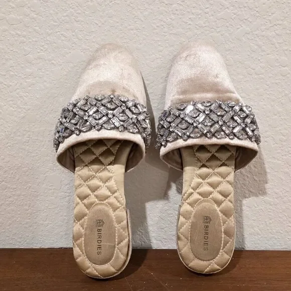 Birdies The Songbird Velvet Wedding Snow Crystal Slippers Sz 6.5