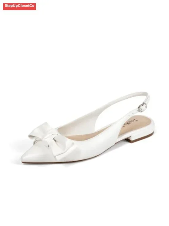 Slingback Flats Pointed Toe Ballet Flats with Bow & Buckle Wedding Office Casual