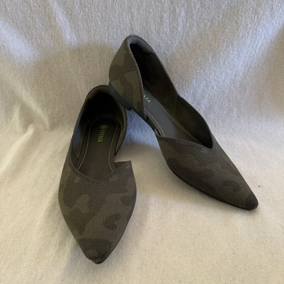 Vivaia Melia D'Orsay Pointed Toe Flats Women Size 38.5 US 7.5-8 Olive Camo