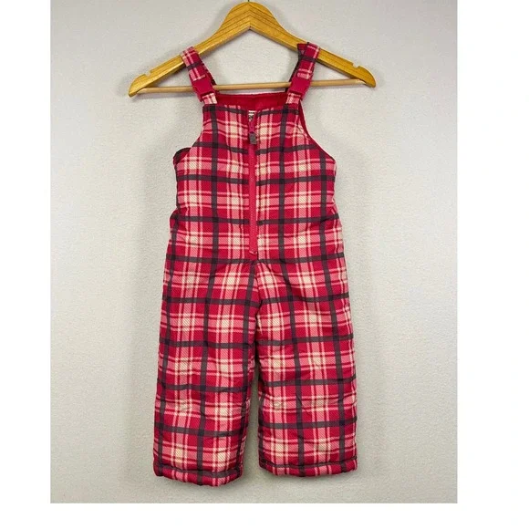 Winter OshKosh Bgosh Kids 2T Pink‎ Plaid Insulated Snow Bib Overalls B2117S46-KO