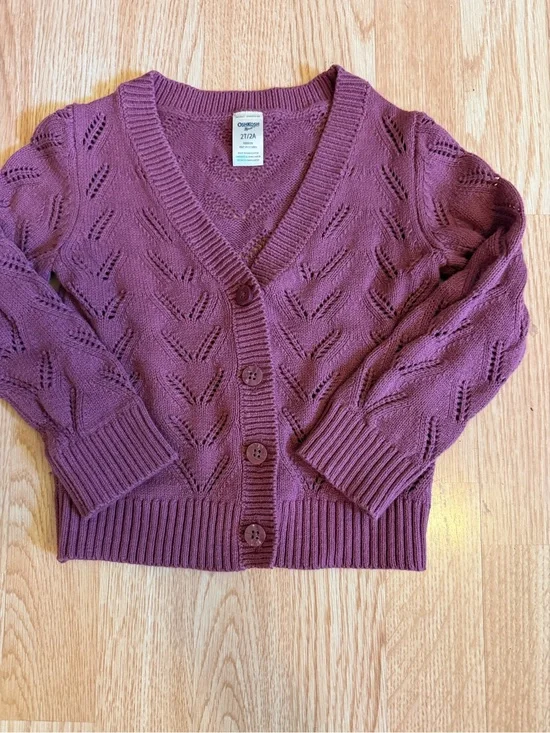 OshKosh B'gosh 2T Plum Purple Pointelle Knit V-Neck Button Cardigan