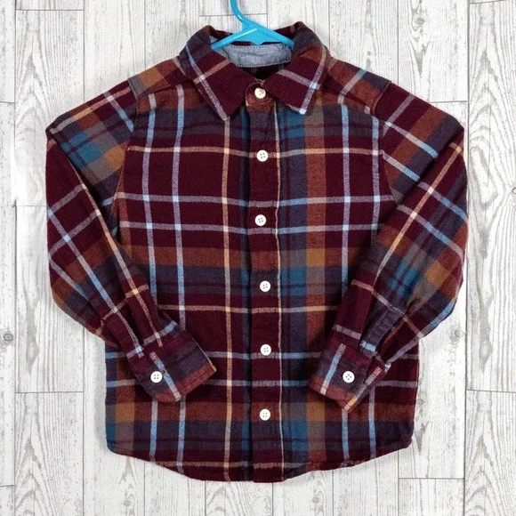 OshKosh B'gosh Boys 5/5A Plaid Flannel Button Up Shirt Long Sleeve Cotton Fall