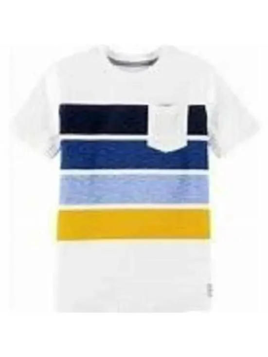 Oshkosh Shirt Boys 4/5 White Multi 1 Pocket Short Sleeve Crew Tee Summer
