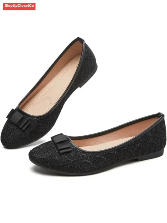 Lace Ballet Flats with Memory Foam Insole - Comfortable Slip On Dress Shoes for