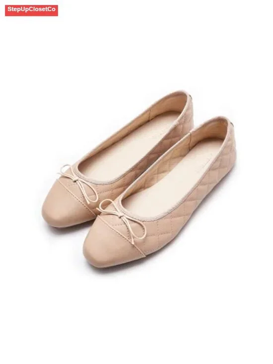Comfortable Bow Ballet Flats Cap Toe Pull-On Shoes