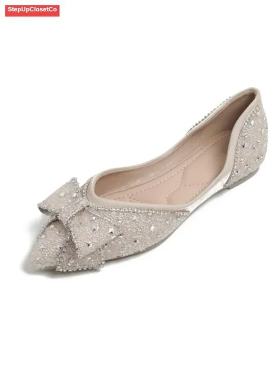 Rhinestone Pointed Toe Ballet Flats for Women Comfort Dress Shoes