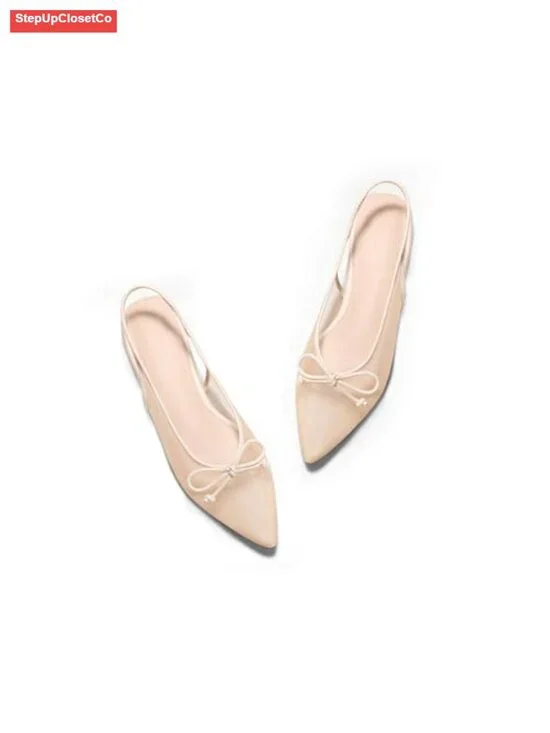Mesh Slingback Pointed Toe Ballet Flats with Bow Low Heel Dress Shoes