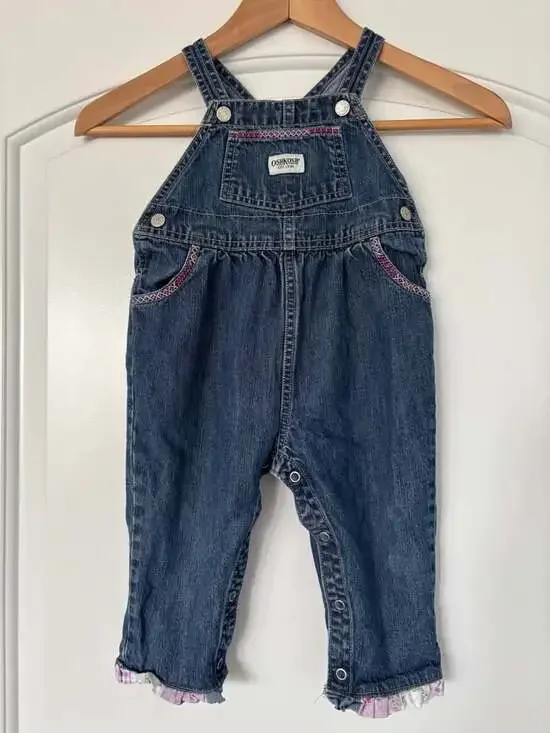 VTG 90s OshKosh B’gosh Baby Girl Floral Embroidered Denim Overalls 18M Rose