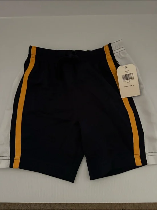 OshKosh B’gosh NWT Boys 3T Athletic Shorts Navy White Gold Drawstring