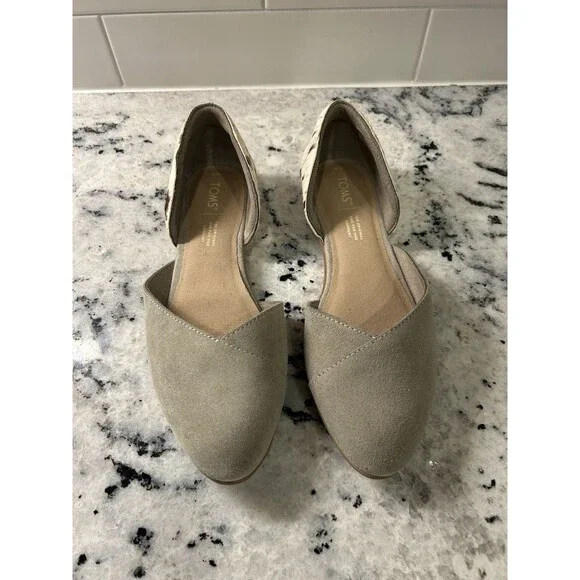TOMS Julie D'Orsay Flats in Taupe Suede & Cow Hair Size 8 Western Preppy Casual