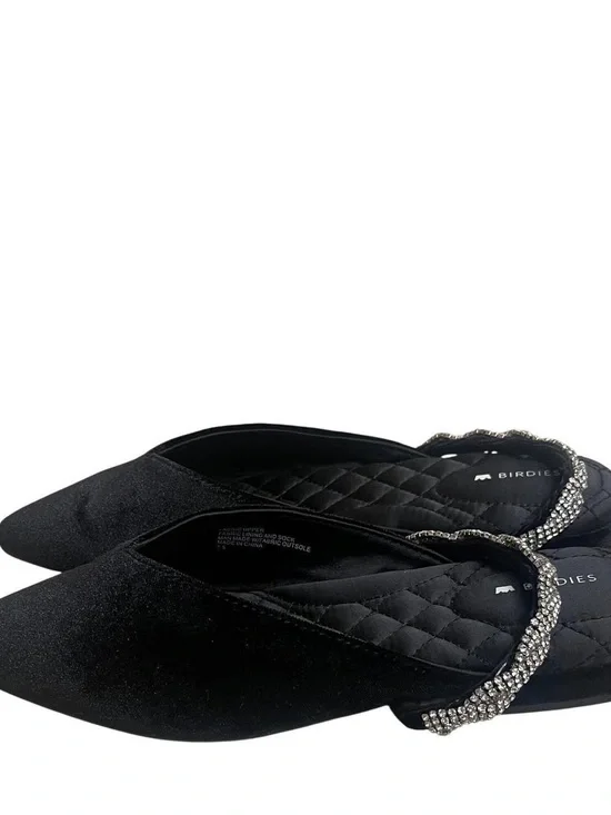 Birdies Black Pointed-Toe Mules with Crystal Strap
