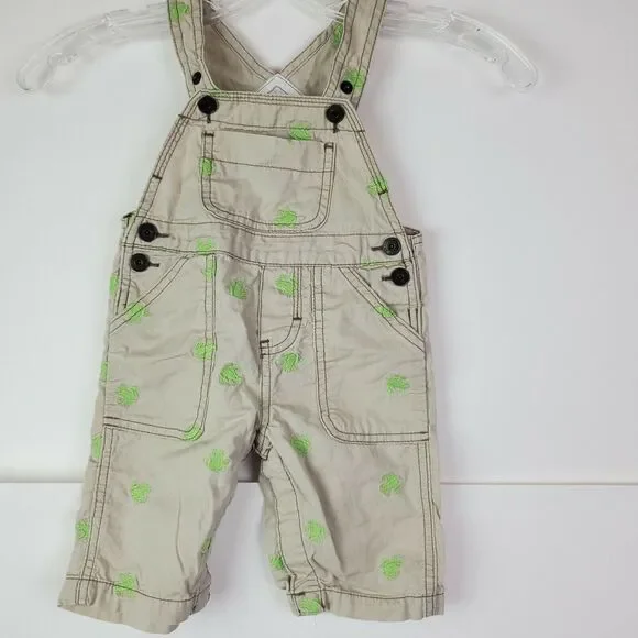 Osh Kosh Baby Frog Overalls Beige Embroidered Size 6M‎
