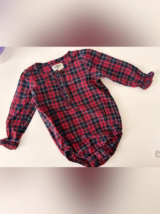 OshKosh Red and Navy Plaid Button-Front Bodysuit