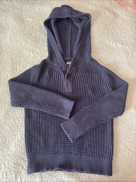 OshKosh B'gosh Navy Hooded Waffle Knit Henley Sweater