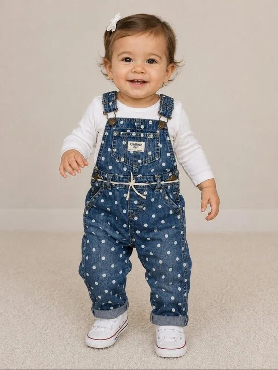 VTG OshKosh B’gosh Polka Dot Denim Overalls