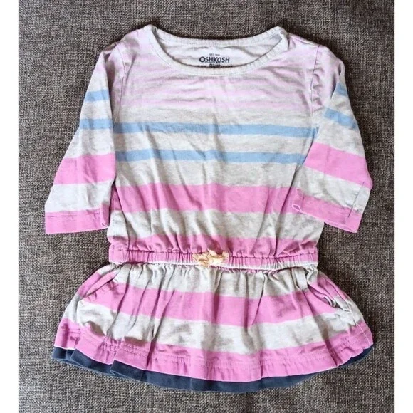 Osh Kosh Shirt Size 3T Girls 3/4 sleeve Blue Pink Purple Stripes