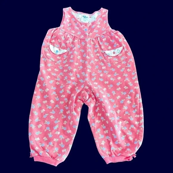 Vintage 90s‎ Baby Girls Osh Kosh B’Gosh 24 months Pink Floral Overalls One Piece