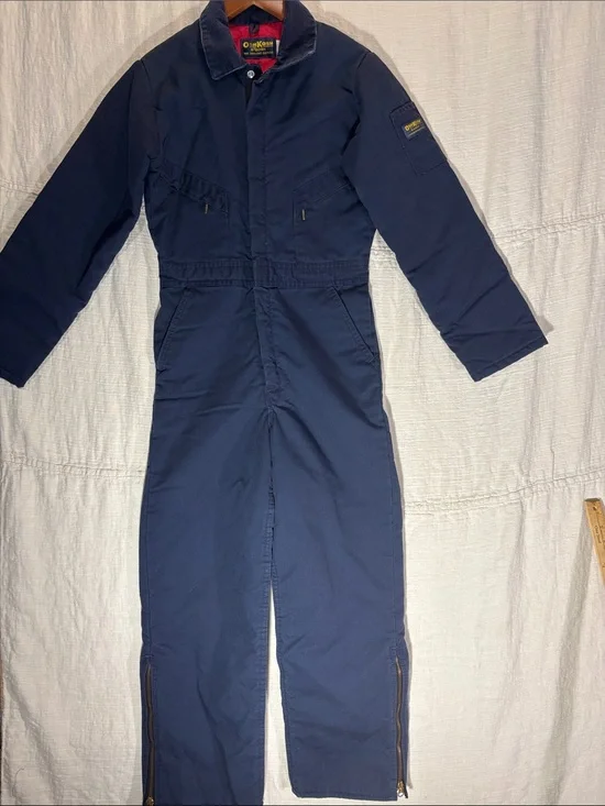 VTG 80s OshKosh B'gosh Youth 14/16 L Navy Blue Kids Coverall Quiltlined Jumpsuit