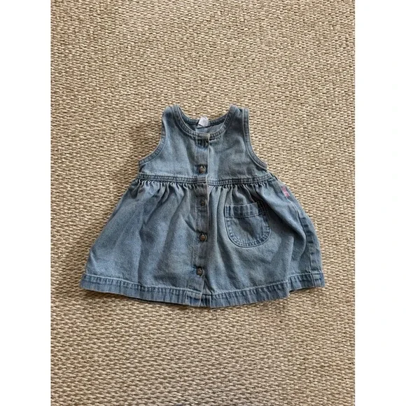 Vintage Baby OshKosh Bgosh Denim Jumper Dress Light Wash Blue 24 Months USA Made