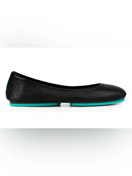 TIEKS Black Ballet Flats with Teal Accent — Lightweight Foldable Women’s Flats
