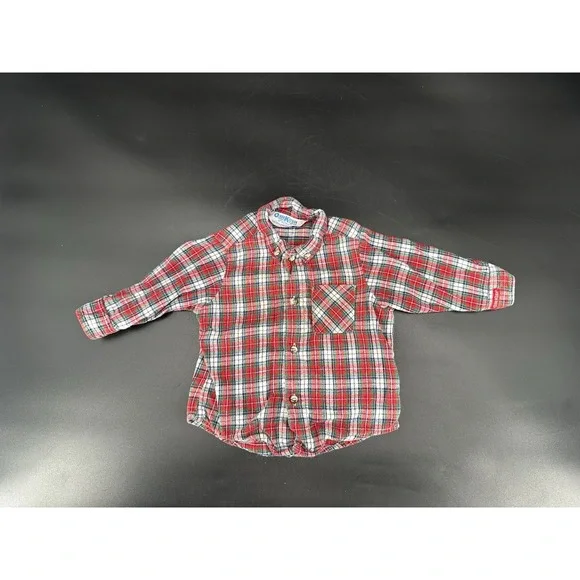 VTG Osh Kosh Bgosh Red Plaid Button Up Shirt‎  Cotton Kids Sz 18 Months