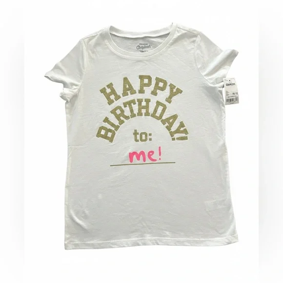 OshKosh B'Gosh Girls White Birthday T-Shirt NWT Size 10/12