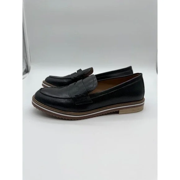 Kelly & Katie Black Lizard Embossed Penny Loafers Lug Sole Flats Womens 8.5M