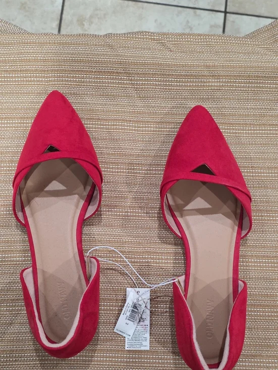 Red Pointed D'Orsay Flats - Women's Stylish Slip-On