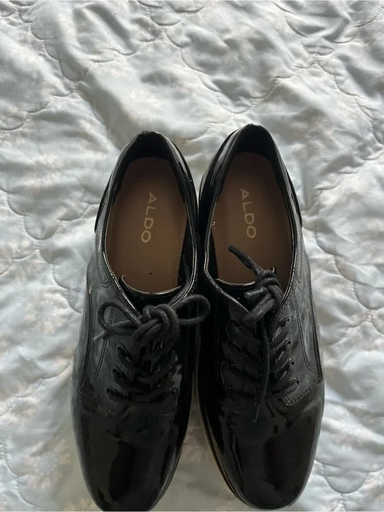 Aldo Black Patent Lace-Up Oxfords