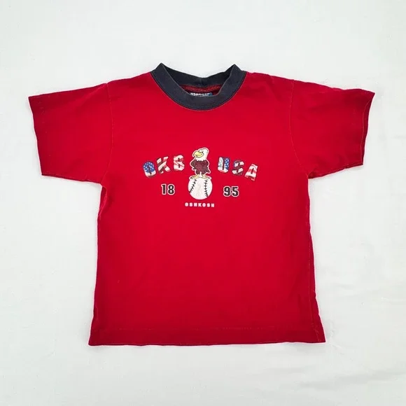 Vtg 90s OshKosh B'gosh Patriotic Baseball Graphic Tee Sz 4T Oshkosh Trusts Tide