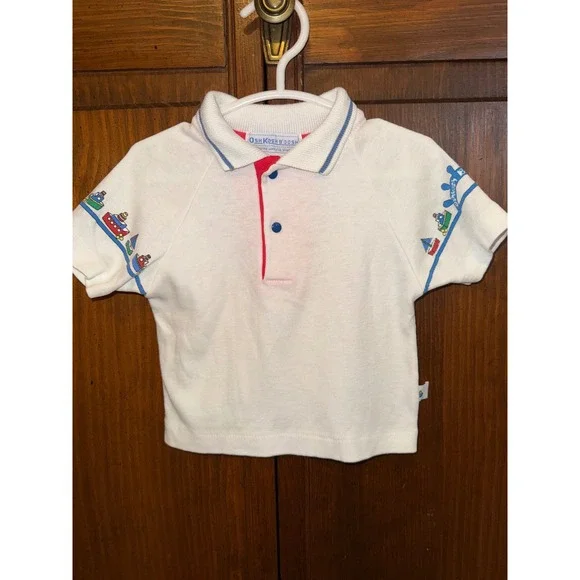 Vintage OshKosh B'gosh Baby Polo Shirt 12 Mos Made USA Nautical Boats 80s 90s