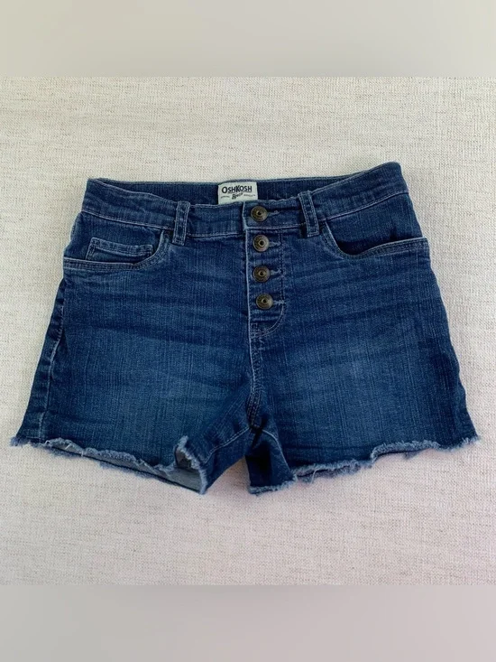 OshKosh girl's Dark Blue Denim Shorts snapped button adjustable waist size 8