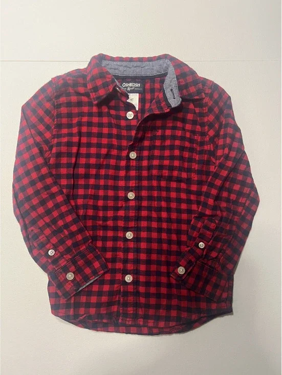 Oshkosh B'Gosh 100% Cotton Boys Toddler 4T Red Black Plaid Checkered Flannel