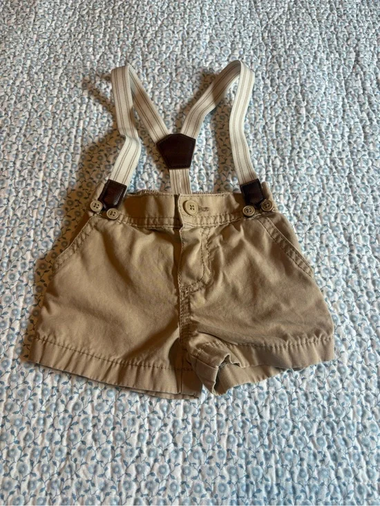 OshKosh B'gosh Tan Khaki Shorts with Striped Suspenders