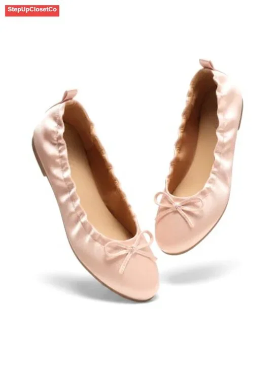 Bow Round Toe Slip On Ballet Flats Comfortable Cushioned Work Shoes