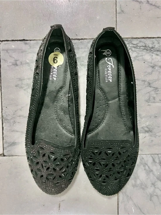 Forever Black Laser-Cut Slip-On Flats